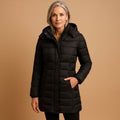 Women's Lightweight Hooded Quilted Puffer Jacket - Black - on model