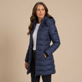Women's Long Hooded Quilted Puffer Jacket Insulated Winter Coat - Navy - on model