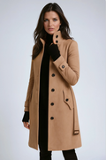 Women's Long Wool-Look Coat - Khaki