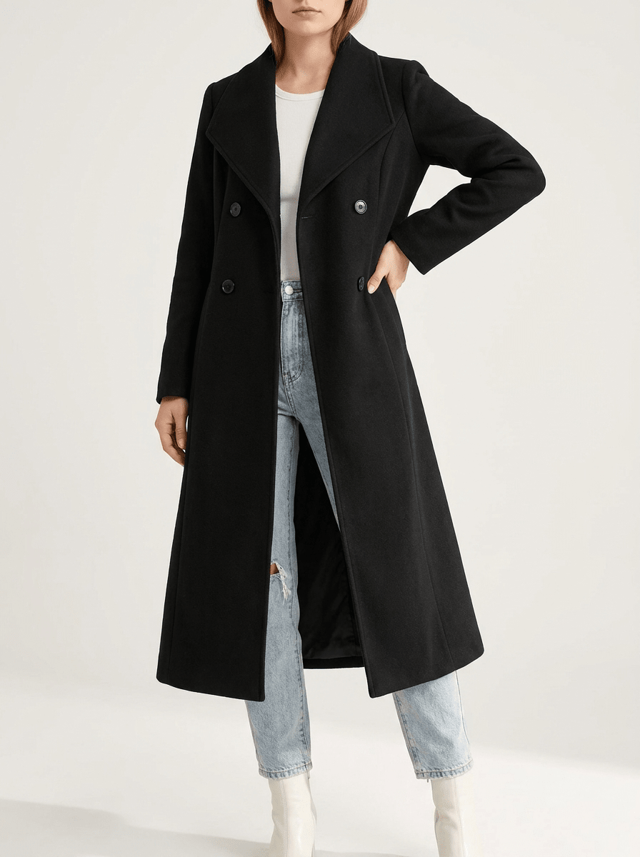 Women's Longline Overcoat - Black
