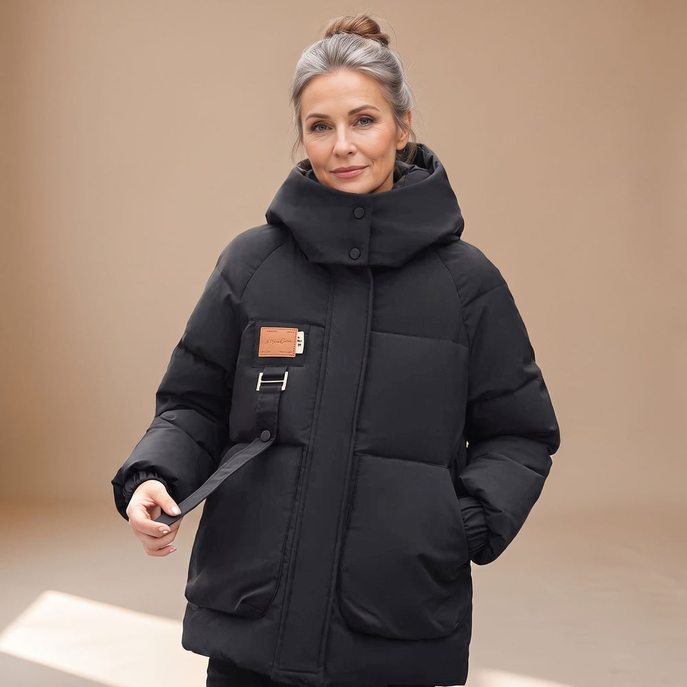 Women's Oversized Quilted Puffer Jacket - Black - on model