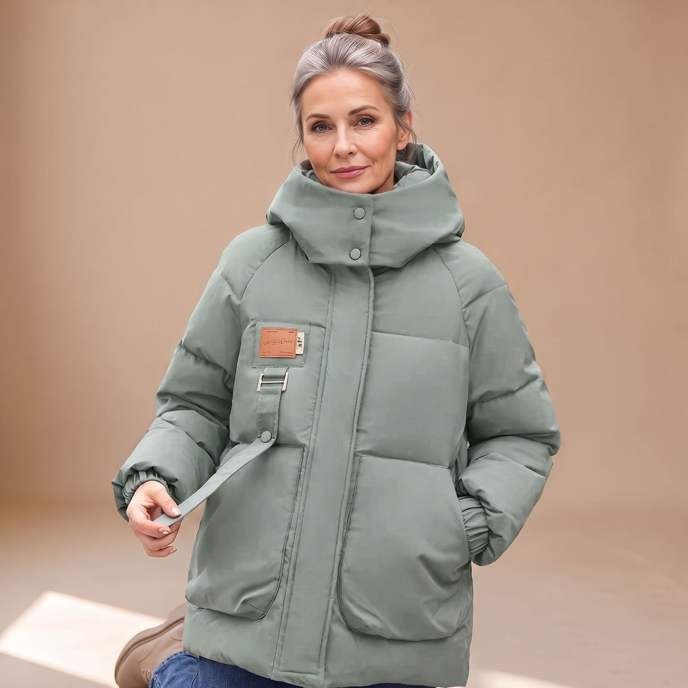 Women's Oversized Quilted Puffer Jacket - Green - on model
