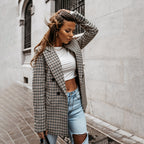 Women's Plaid Double-Breasted Blazer - Plaid