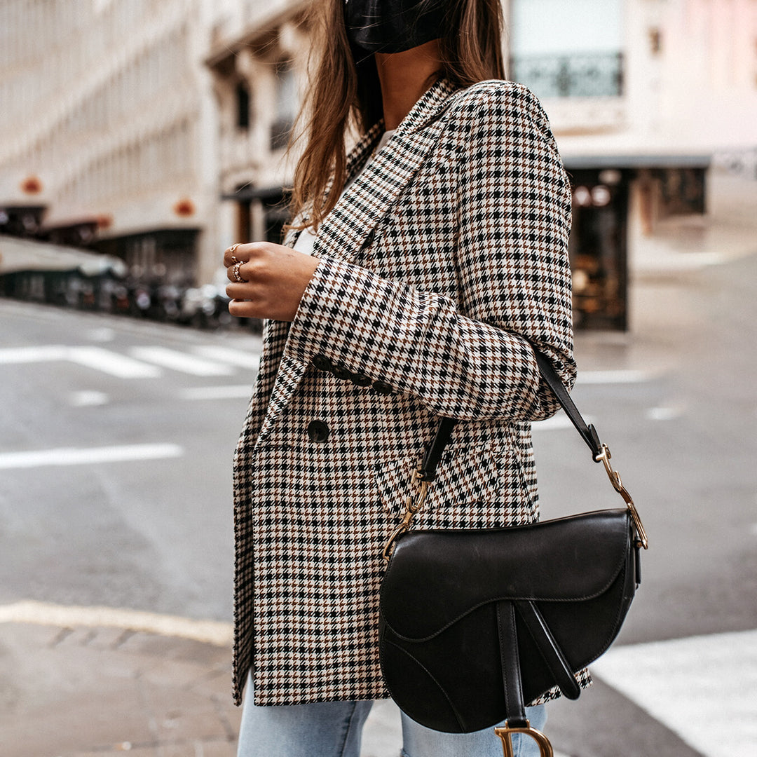 Women's Plaid Double-Breasted Blazer