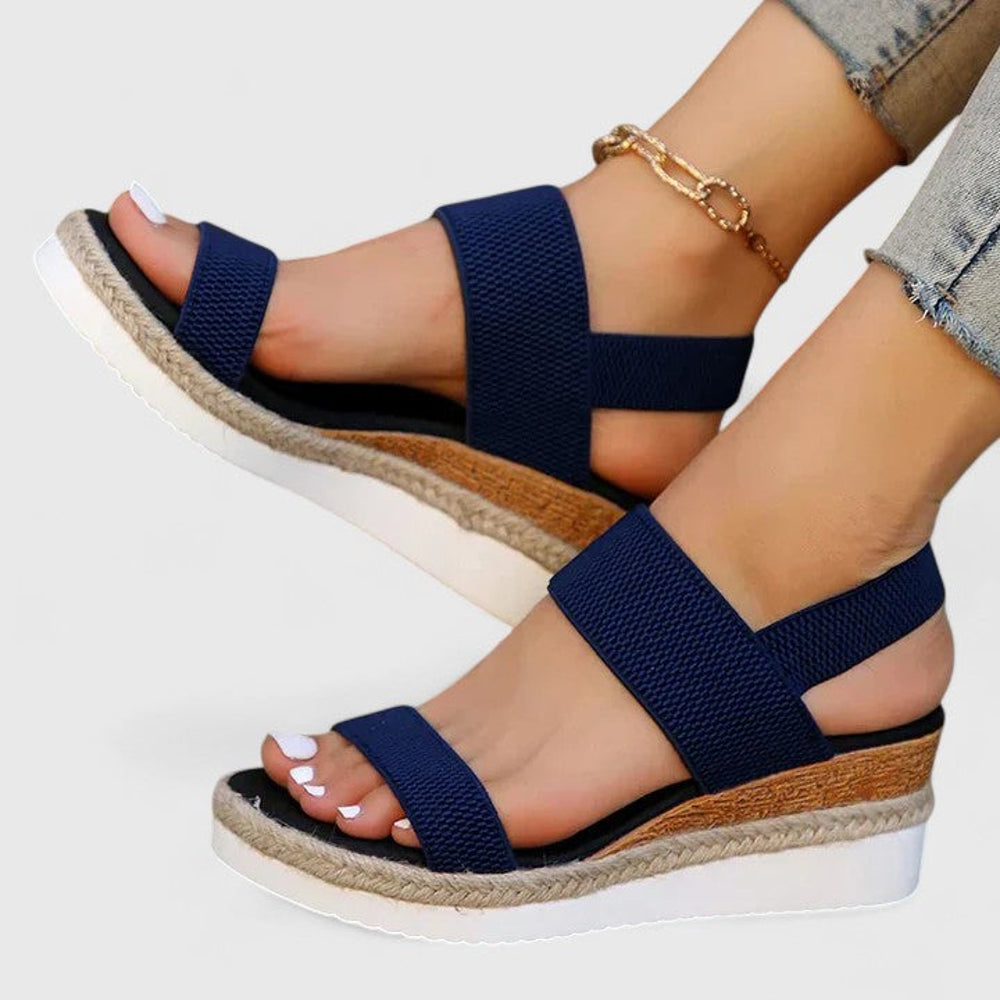 Women's Platform Wedge Sandals - Blue - on model