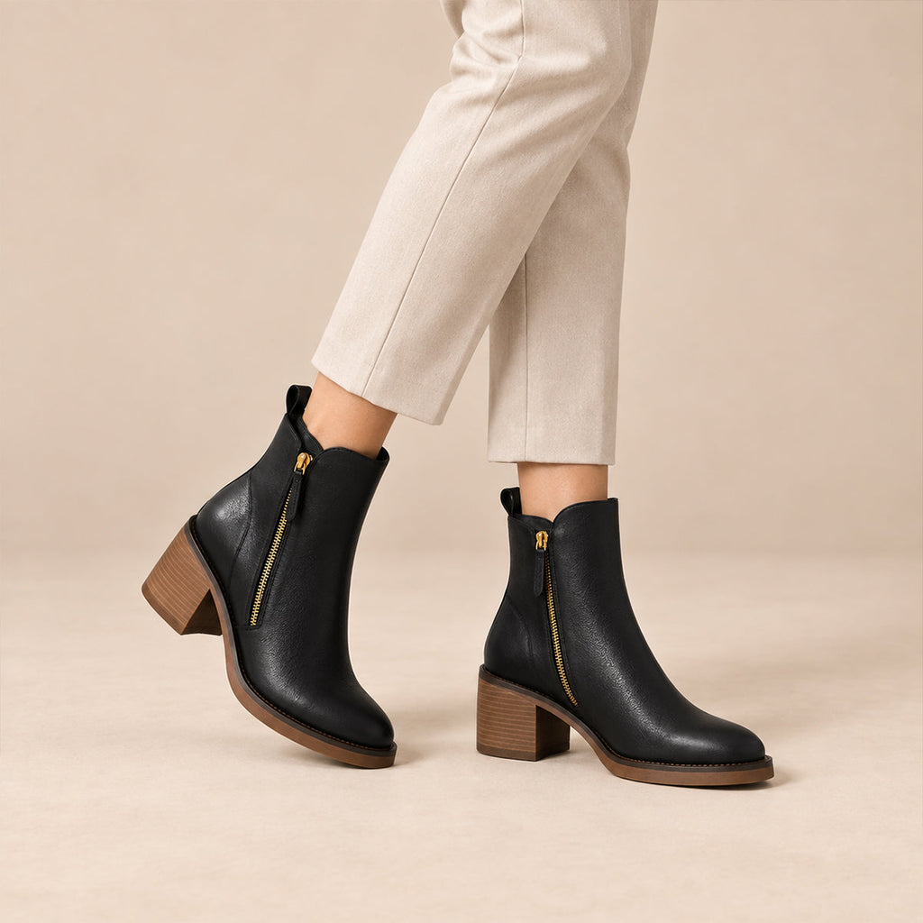 Women's Block Heel Ankle Boots - Black