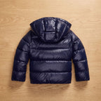 Women's Quilted Hooded Puffer Jacket - Navy Blue - back view