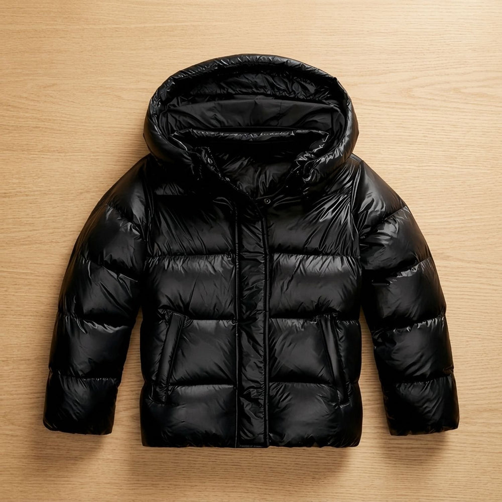 Women's Quilted Hooded Puffer Jacket - Black - detail view