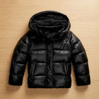 Women's Quilted Hooded Puffer Jacket - Black - detail view