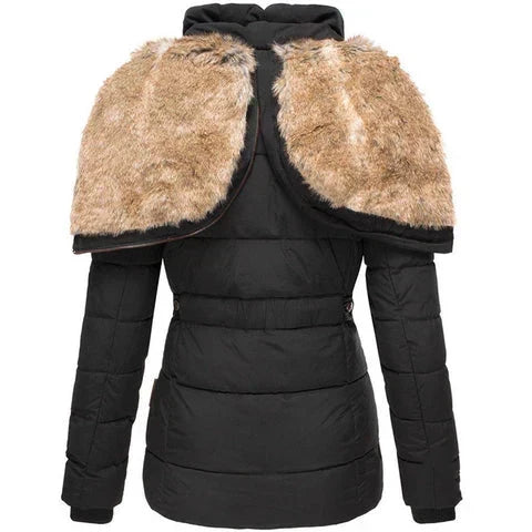 Women's Faux Fur Hood Puffer Jacket - detail