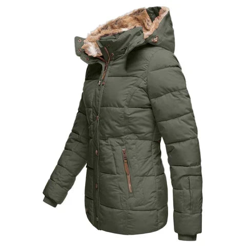 Women's Faux Fur Hood Puffer Jacket - detail