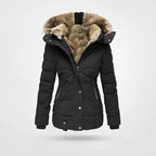 Women's Faux Fur Hood Puffer Jacket - Black