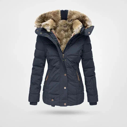 Women's Faux Fur Hood Puffer Jacket - Blue