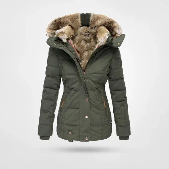 Women's Faux Fur Hood Puffer Jacket - Green