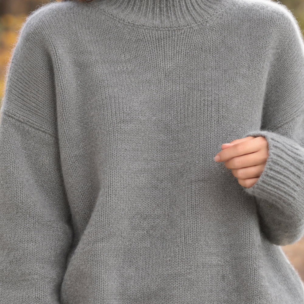 Women's Ribbed Turtleneck Sweater - detail - on model