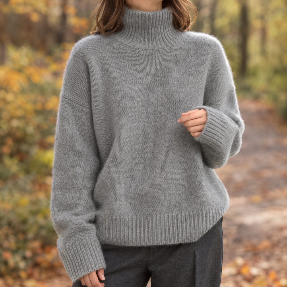 Women's Ribbed Turtleneck Sweater - Gray - on model