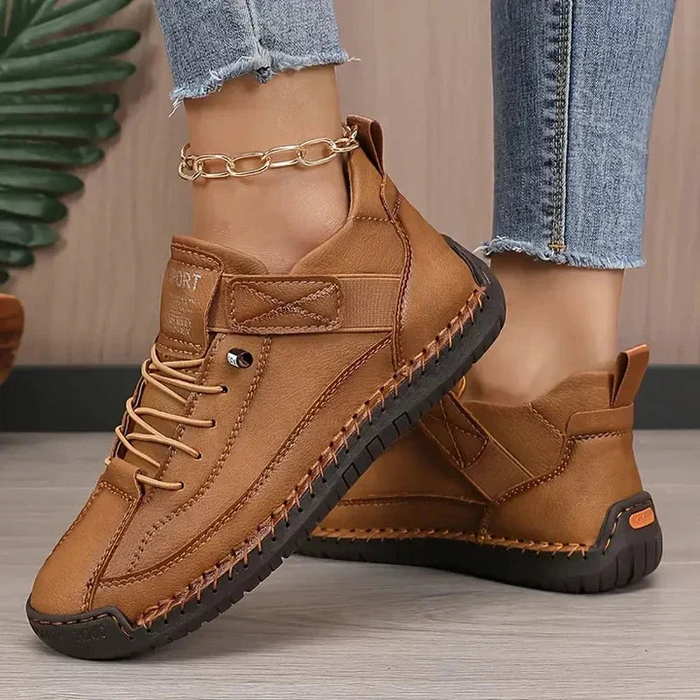 Women's Slip-On Walking Sneakers - Brown - on model