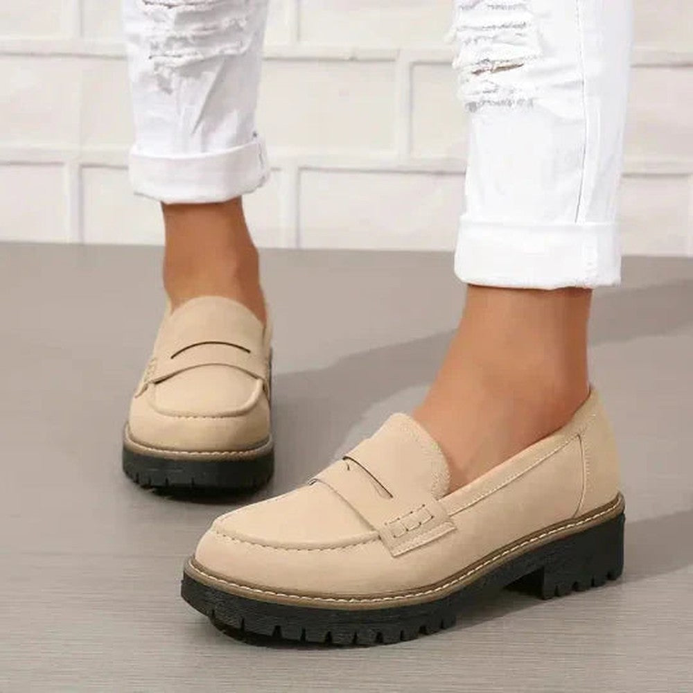 Belmooro Women's Suede-Feel Slip-On Moccasins with Cushioned Comfort Insole - Beige