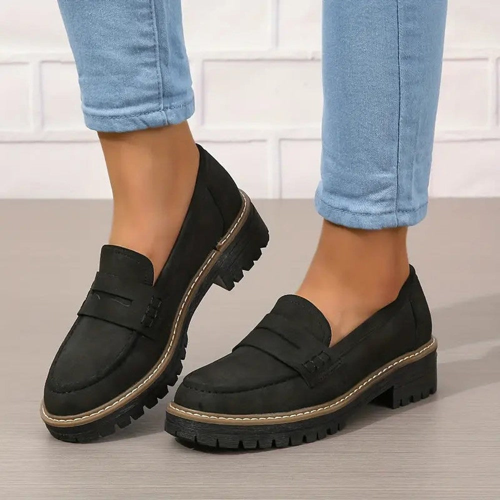 Belmooro Women's Suede-Feel Slip-On Moccasins with Cushioned Comfort Insole - Black