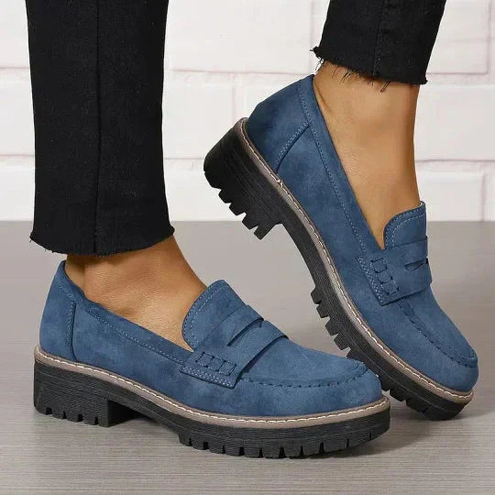 Belmooro Women's Suede-Feel Slip-On Moccasins with Cushioned Comfort Insole - Blue