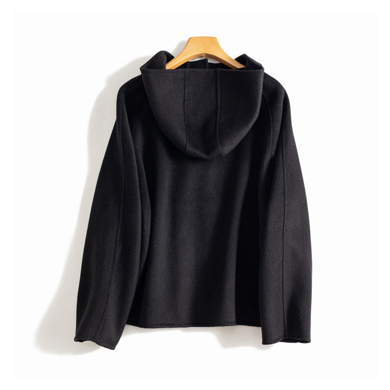 Women's Wool Blend Hooded Coat - Black - back view