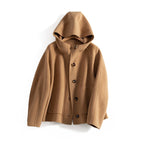 Women's Wool Blend Hooded Coat - Brown - front view